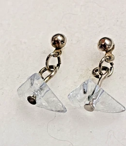 VTG Tiny Sparkling Clear Quartz Rough Chip Earrings Dangling~Post~Silver Tone YS - Picture 1 of 6