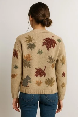Vtg Charter Club Leaf Cardigan Sweater M Wool Fall Forest Cottagecore Cozy Hobbi - Image 1 of 4
