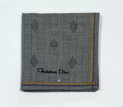 "Pañuelo Hombre Christian Dior Gris Geométrico Rayado Bolsillo Cuadrado Algodón 18""" Foto 1 de 4