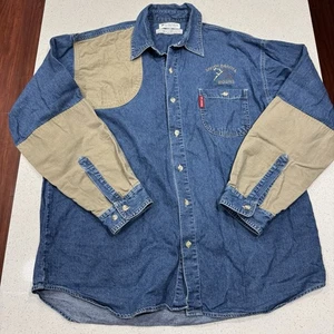 Columbia Mens Shirt XL Denim Shooting Hunting Outdoor Patch Button Long Sleeve - Picture 1 of 10