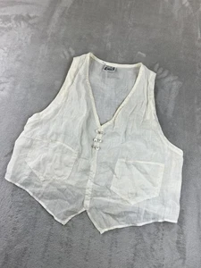 Johnny Was Vest Womens Petite Ivory V Neck Button Front Sheer Gauze Boho Pockets - Picture 1 of 11