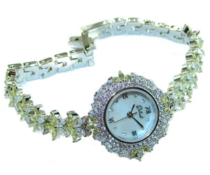 Peridot White Topaz Bracelet Watch 55.8ct 925 Sterling Silver Handmade - Picture 1 of 4