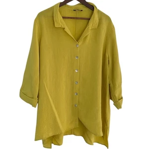 Camisa Top Túnica John Mark Abotonada 2X Chartreuse Verde/Amarillo Blusa - Imagen 1 de 5