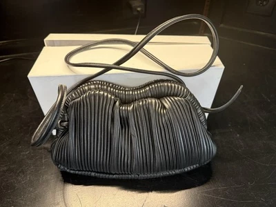 Mansur Gavriel Plissado Mini Nuvem Nuvem Com Alça Novo Couro Preto Italiano - Imagem 1 de 4