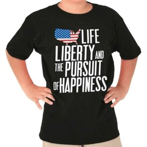 Life Liberty Pursuit of Happiness USA Flag Youth Crewneck T Shirts Boy or Girl - Picture 1 of 4