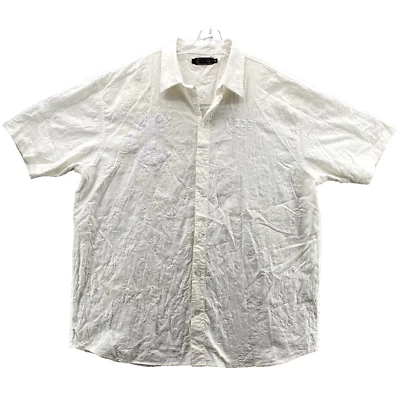 COOGIE Shirt 5XL White Embroidered Logo Spellout Short Sleeve Linen Cotton Men's - Image 1 of 4