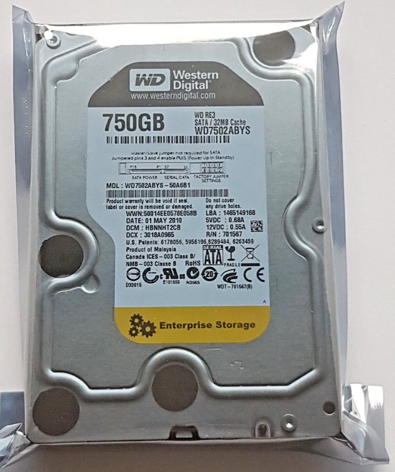 750 GB SATA Western Digital WD7502ABYS-50A6B1 7200rpm 32MB 3.5 " Hard Drive New - Image 1 of 1