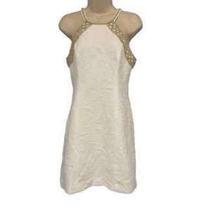 Lilly Pulitzer Caliente Pucker Jacquard White w/Gold Trim Dress Size 2 - Picture 1 of 13