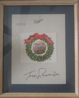 TOM LASORDA Autographed LA Dodgers Framed Letterhead & Christmas Card JSA COA - Image 1 of 2