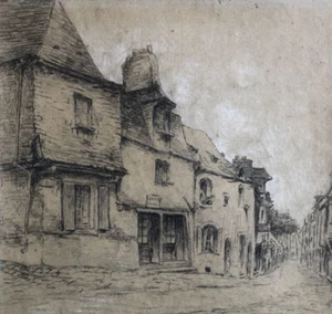 Attribué à Léon Patrie (1868-1938) — rue de Chateau-Gontier — fusain daté 1917. - Bild 1 von 3
