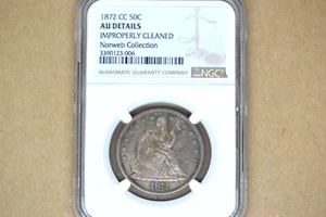 1872-CC Seated Liberty Half Dollar- NGC AU Details.  Cleaned.  Norweb Collection - Picture 1 of 6