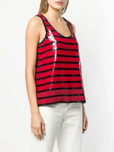 $495 Authentic Rare POLO RALPH LAUREN Women's Striped Sequined Tech Tank Top L - Picture 1 of 11