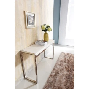 Dara Polished Stainless Steel Console With White Marble Top - Picture 1 of 8