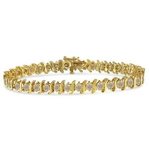 10K Yellow Gold Plated 7 Carat 2-Prong Set Diamond Link Bracelet Sterling Silver - Picture 1 of 9