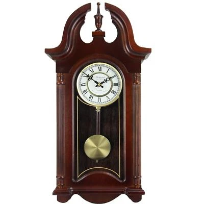 Bedford 26.5" Wall Clock Colonial Mahogany Cherry Oak Finish Pendulum Chimes - Image 1 of 4