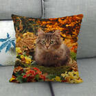 Thanksgiving Linen Pillow Case Throw Cushion Covers Autumn Animal Cat Hedgehog