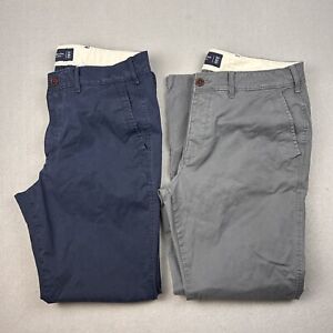 2 Pair Abercrombie Fitch Chino Pants Mens 32x30 Casual Preppy Trousers Blue Gray