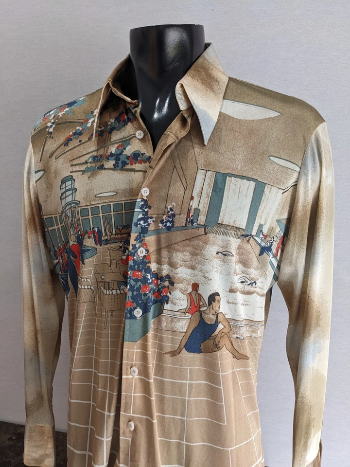 GENUNE Men's NIK NIK Shirt 1920's ERA RESORT SCENE Rare 1970's - Image 1 of 4