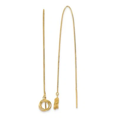 14k Yellow Gold Polished Diamond Cut Box Chain Love Knot Threader Earrings - Image 1 of 4