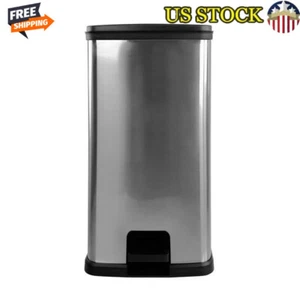 13.2 Gallon Silver Plastic Step Kitchen Trash Can Bin Touch-Free Pedal Square US - Picture 1 of 6