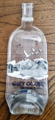 LARGE HEAVY FLATTENED GREY GOOSE VODKA 1.75 LITER GLASS BOTTLE CHEESE BOARD TRAY - Image 1 of 4