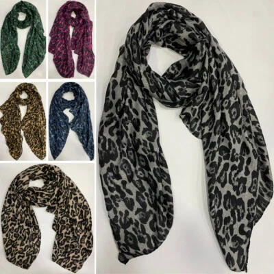 MARKENLOS Weicher Damen Herbst Winter Schal Tuch Leopard 180x90cm Stola 20% Baumwolle 2309