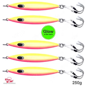 Peces 5 piezas ¡GUAU! Plantilla de paso lento 250 g 9 oz metal caída plana hundimiento vertical Jigging - Imagen 1 de 12