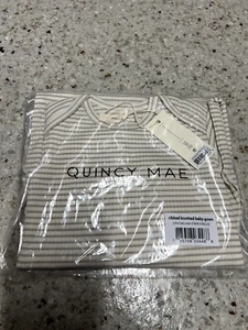Quincy mae baby clothes - ribbed knotted baby gown one size - ash stripe - Picture 1 of 2
