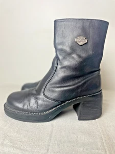 Y2K Women's Harley Davidson Chunky Boots Platform Boots Block Heel Moto Sz 6.5 - Picture 1 of 20