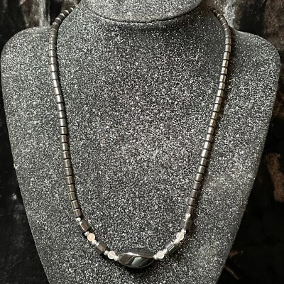 "COLLAR tubo hematita cuentas totalmente cuentas nailon rosa vidrio cuentas broche langosta 18""" Foto 1 de 4