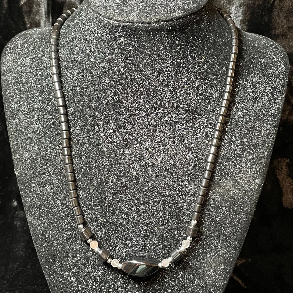 ОЖЕРЕЛЬЕ гематит трубка бусина полностью бисером нейлона розового стекла бусина омар застежка 18» - Изображение 1 из 4