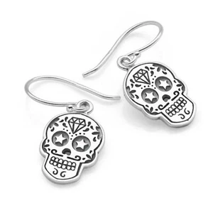 925 Sterling Silber Halloween Sugar Skull Ohrringe Tag der Toten baumeln NEU - Bild 1 von 9