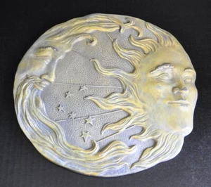 Celestial Round Sun & Moon Face Plaster Chalk Wall Hanging Sawtooth Hanger 10.5 - Picture 1 of 6