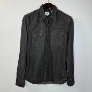 Camicia Levi's Uomo Barstow Classica Western Denim Perla Snap Rodeo Nera Taglia M - Foto 1 di 13