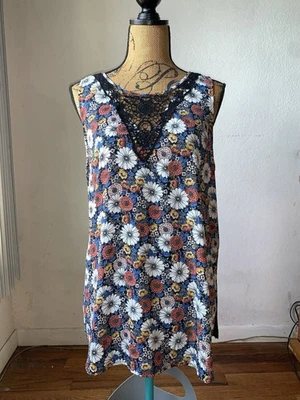 Lauren Conrad Women's Floral Print Crochet Flowing Boho Hippie Tank Sz LARGE - Image 1 of 4
