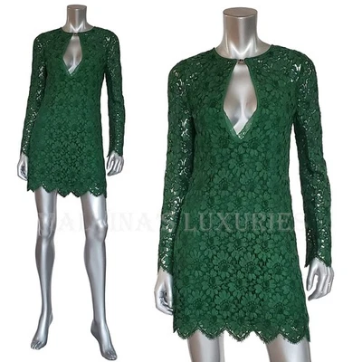 VESTIDO GUCCI MANGA LARGA VERDE ENCAJE FLORAL con DETALLE LOGOTIPO G $3,750 talla IT 40 US 4 Foto 1 de 4