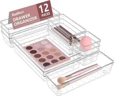 Organizer Cassetti 12 Pezzi, Contenitori per Cassetti in Plastica Trasparente Di - Immagine 1 di 4