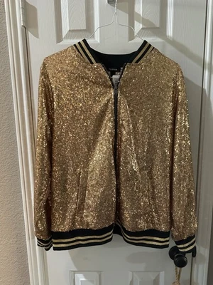 Torrid блестки Bomber куртка золото блестящий полный молнии черный кромки карманы плюс 2 2 X новый с Ярлыками - Изображение 1 из 4