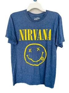 Nirvana Smiley Shirt Size Medium Black Yellow unisex Band tee vntg - Picture 1 of 5