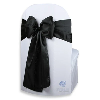 200 pcs Satin Chair Cover Bow Sash 108"x8" - Black - Wedding Party Banquet ns - Image 1 of 4