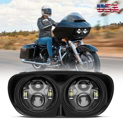 Proyector de faros LED dobles negro de 5,75"" alto-bajo para Harley Road Glide 1998-2013 Foto 1 de 4