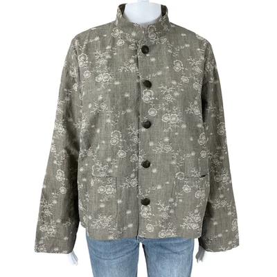 Chaqueta Escandar Talla 1 Lino Algodón Cuadrada Asiática Sakura Flor Cuello Mandarín Foto 1 de 4