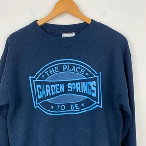 Vintage 90s Sweatshirt Medium? Navy Blue Garden Springs Place To Be Pullover - Picture 1 of 15