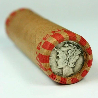 Unsearched Wheat Penny Roll W/Silver Mercury Dime End Old Us Coin Shotgun Lot Mi - Image 1 of 4