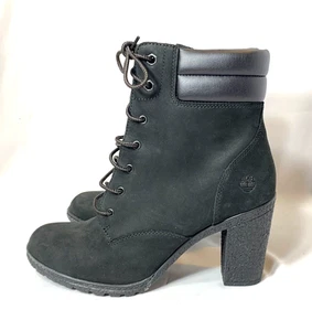 Timberland Ankle Boots Womens 9.5 Black Tillston High Heel Water Resistant NEW - Picture 1 of 13