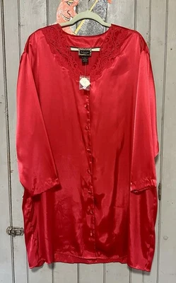 Camisón Solange satinado, 14/16, rojo satinado, botón delantero, nuevo con etiquetas Foto 1 de 4