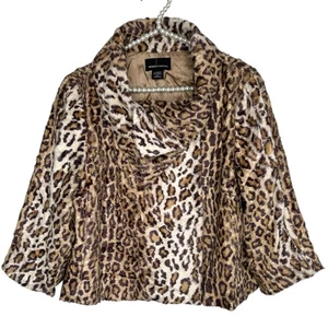 Vintage Moda International Faux Fur Leopard Jacket Large Y2k Cropped Retro Party - Picture 1 of 13