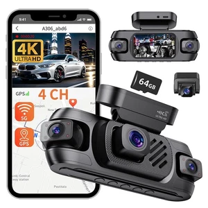 4 Channel 4K Dash Cam HD 2160P WIFI GPS 360 Degree Panorami Night Vision Car DVR - Foto 1 di 11
