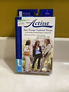 Activa 15-20 mmHg Sheer Therapy Knee High Socks with Closed Toe, White, Size C - Picture 1 of 2