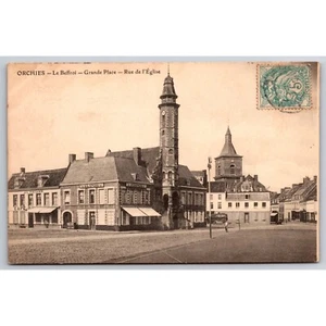 Postcard Antique Orchies Le Beffroi Grande Place Rue de l'Eglise c1900 0395 - Picture 1 of 2